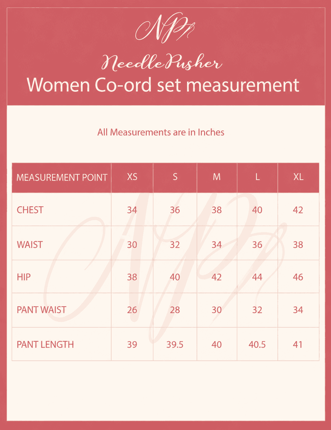 Size chart preview