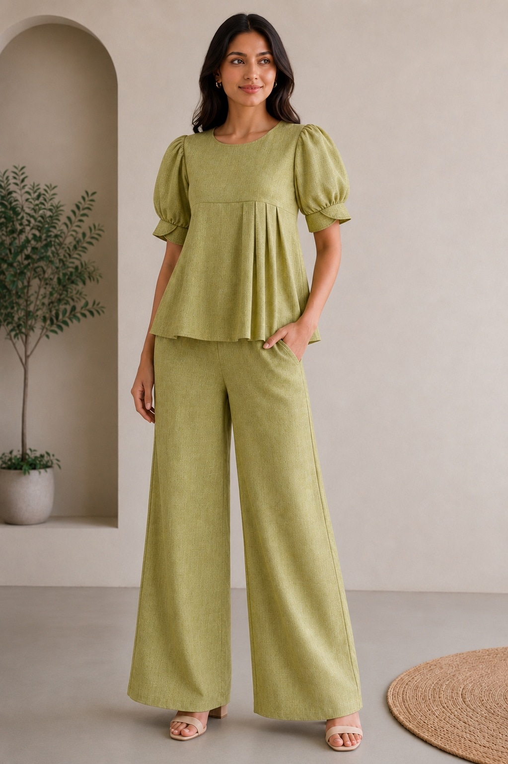 Lime Accordion Co-ord Set